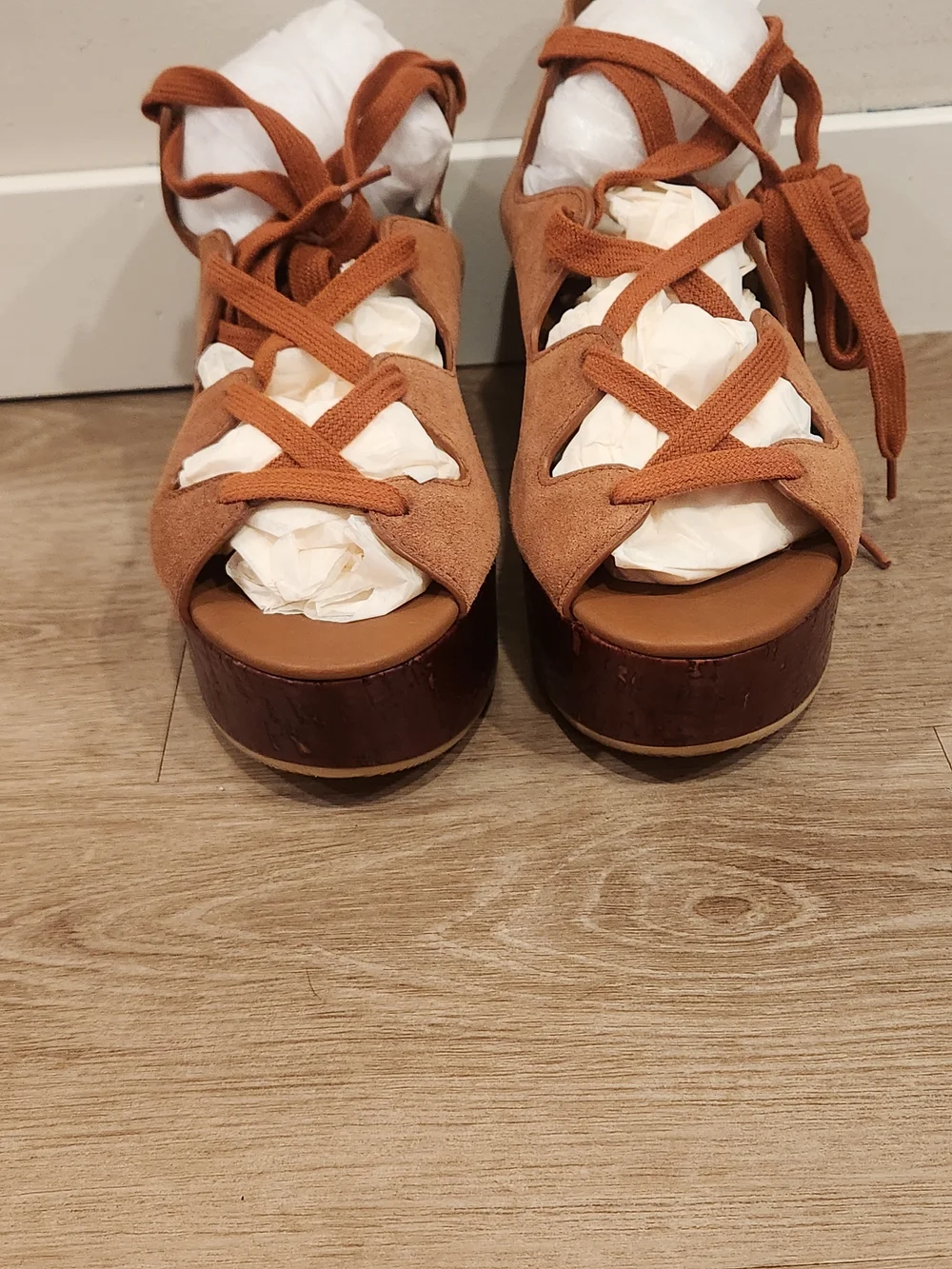 NEW See By Chloe Liana Suede Gladiator Ankle Wrap Platform Wedge Sandals Size 8